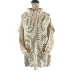 New Directions Tunic Sweater Sz PXL T-neck Long Sleeve Pockets Cream Off White